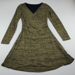 Prana Breathe Athletic Midi Dress Long Sleeve Faux Wrap Heathered Green Women's
